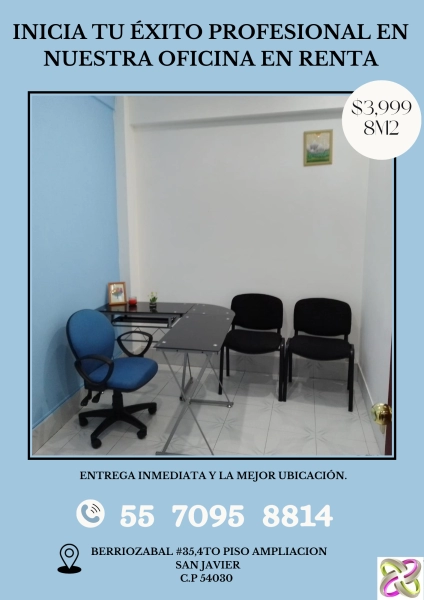 RENTA DE OFICINA/CONSULTORIO EN TLANEPANTLA CENTRO