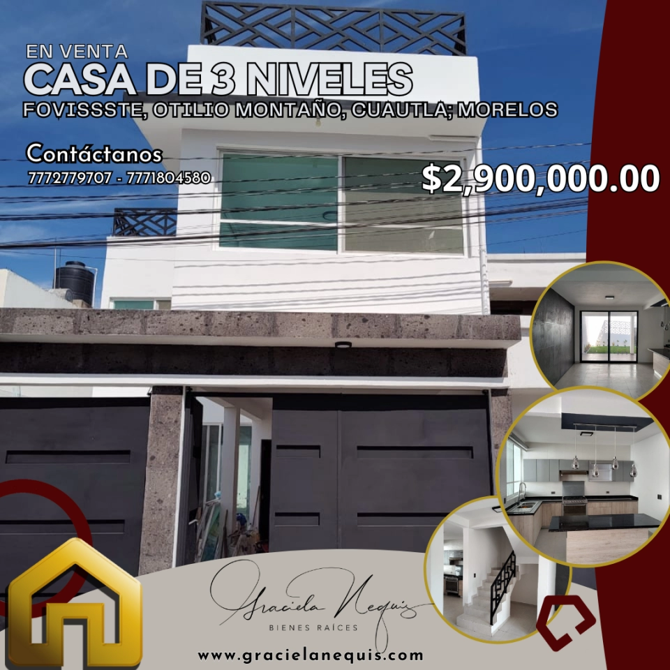 Casa de 3 niveles en Fovissste, Cuautla; Morelos. Cod. 222