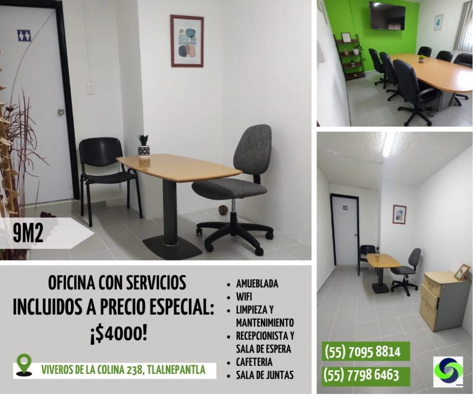 OFICINA EQUIPADA: 9M2 + BAÑO INDEPENDIENTE +SERVICIOS $4000