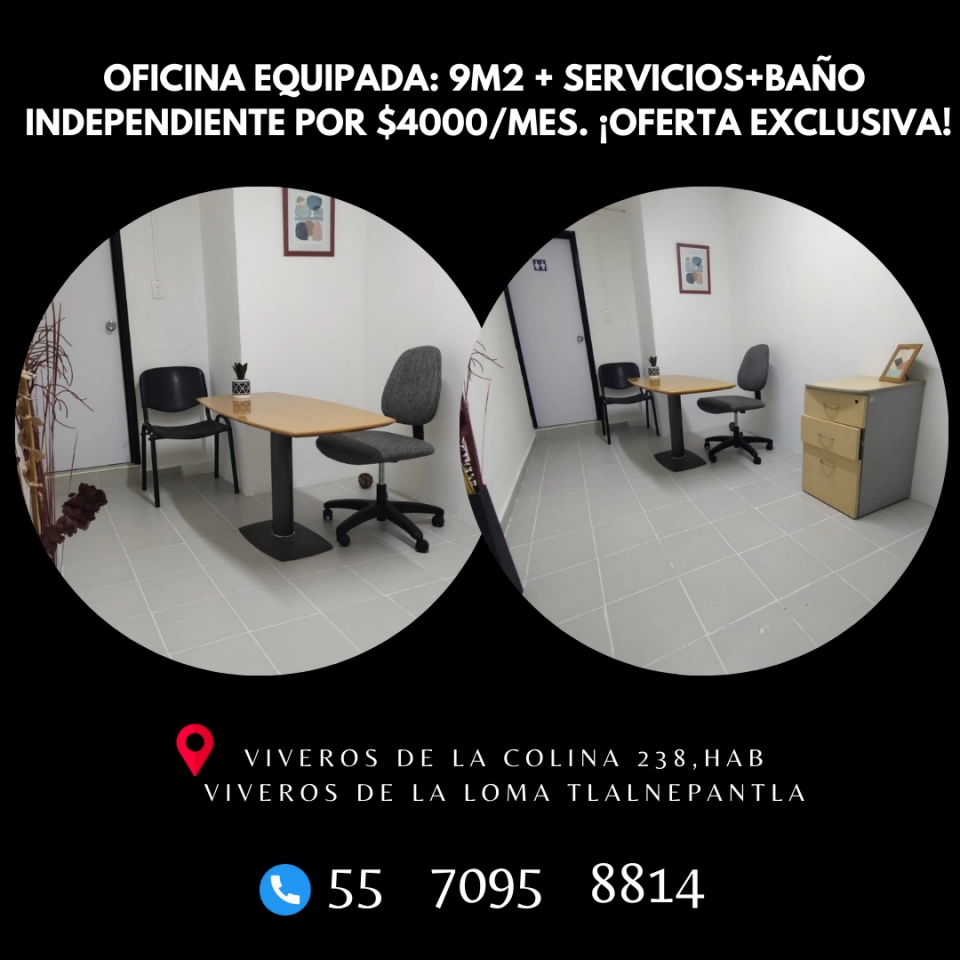 Oficina equipada: 9m2 + servicios por $4000/mes