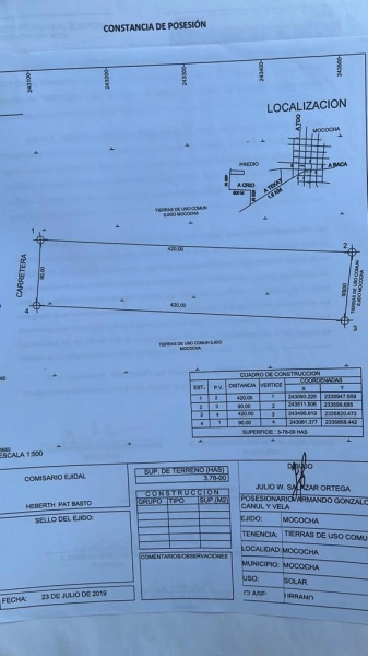 VENTA DE TERRENO EN MOCOCHA  4 HECTAREAS 