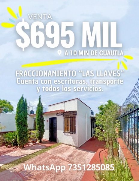 Casa en venta a 10 minutos de Cuautla Morelos 