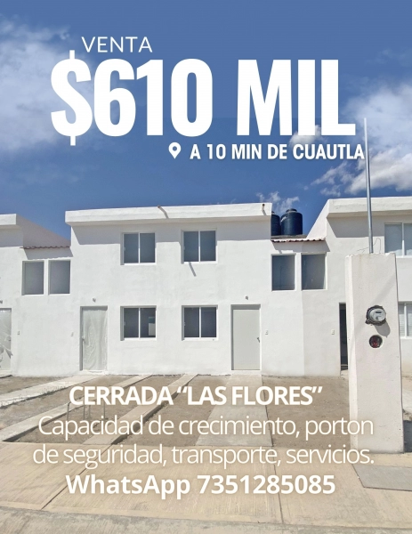 Casa en venta a 10 minutos de Cuautla Morelos 