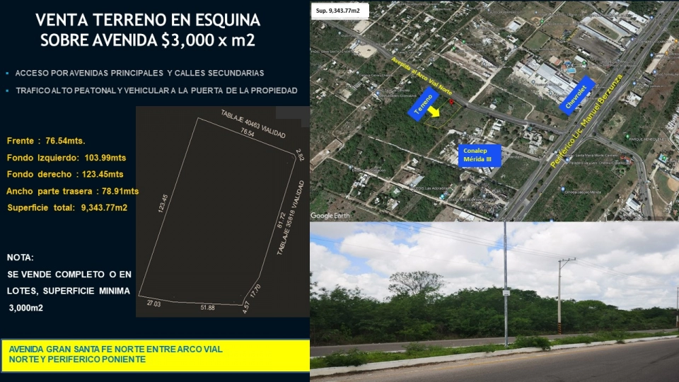 VENTA DE TERRENO EN ESQUINA SOBRE AVENIDA