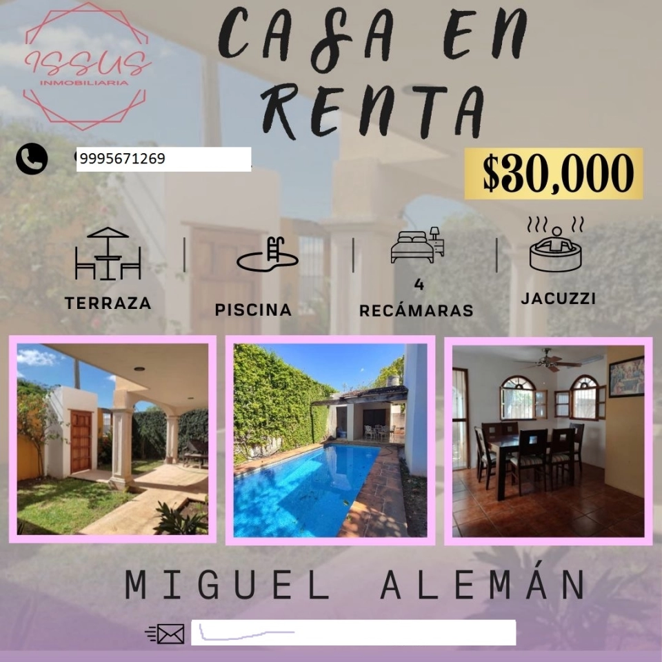 RENTA DE CASA EN LA COL. ALEMAN CON PISCINA 