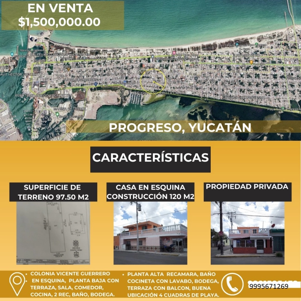 VENTA DE CASA EN PROGRESO A 400 MTS DE LA PLAYA