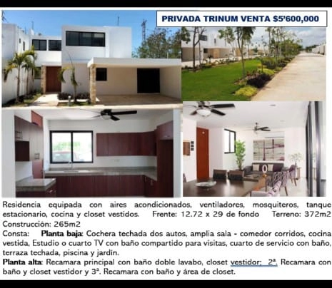 CASA EN VENTA EN PRIVADA TRINUM EN EL NORTE DE MERIDA