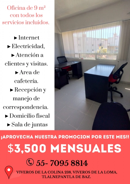  OFICINAS CON SERVICIOS EN TLALNEPANTLA: DESDE $3500