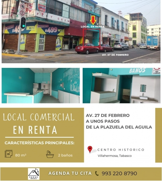 LOCAL EN RENTA EN CENTRO, ZONA COMERCIAL DE VILLAHERMOSA