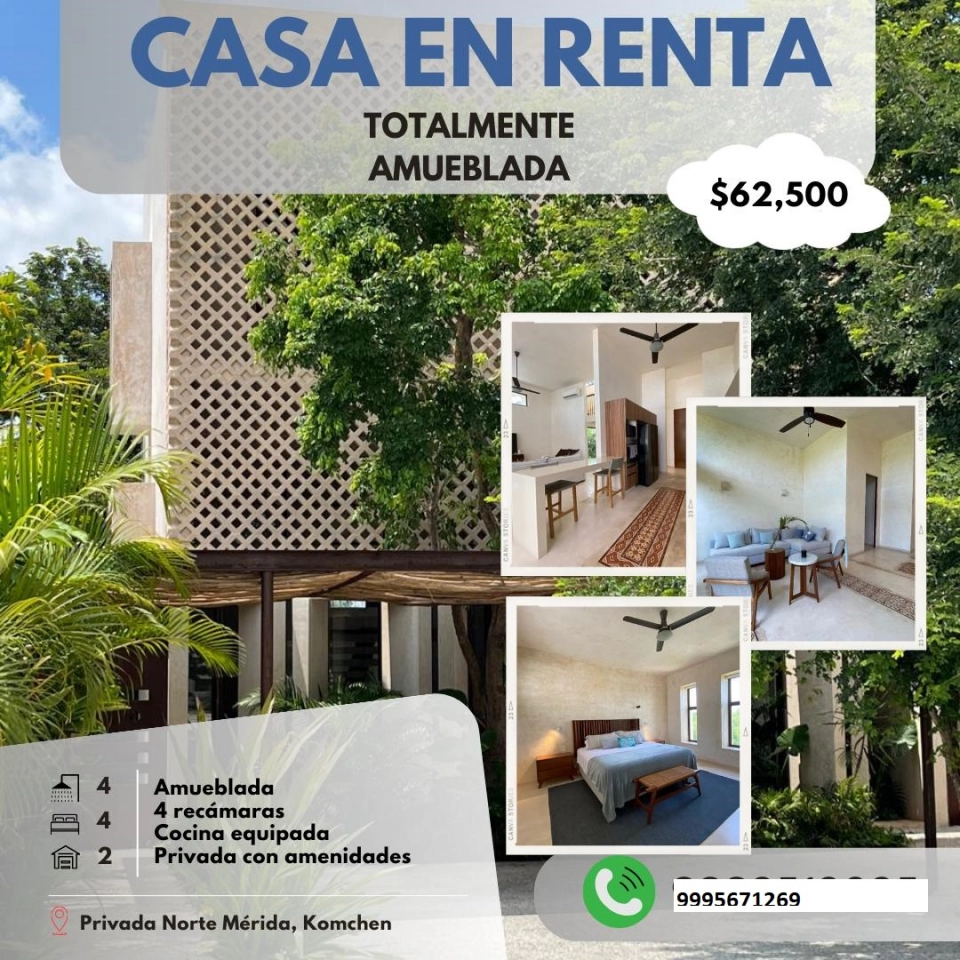 RENTA DE CASA AMUEBLADA EN EN NORTEEN PRIVADA EN KOMCHEN