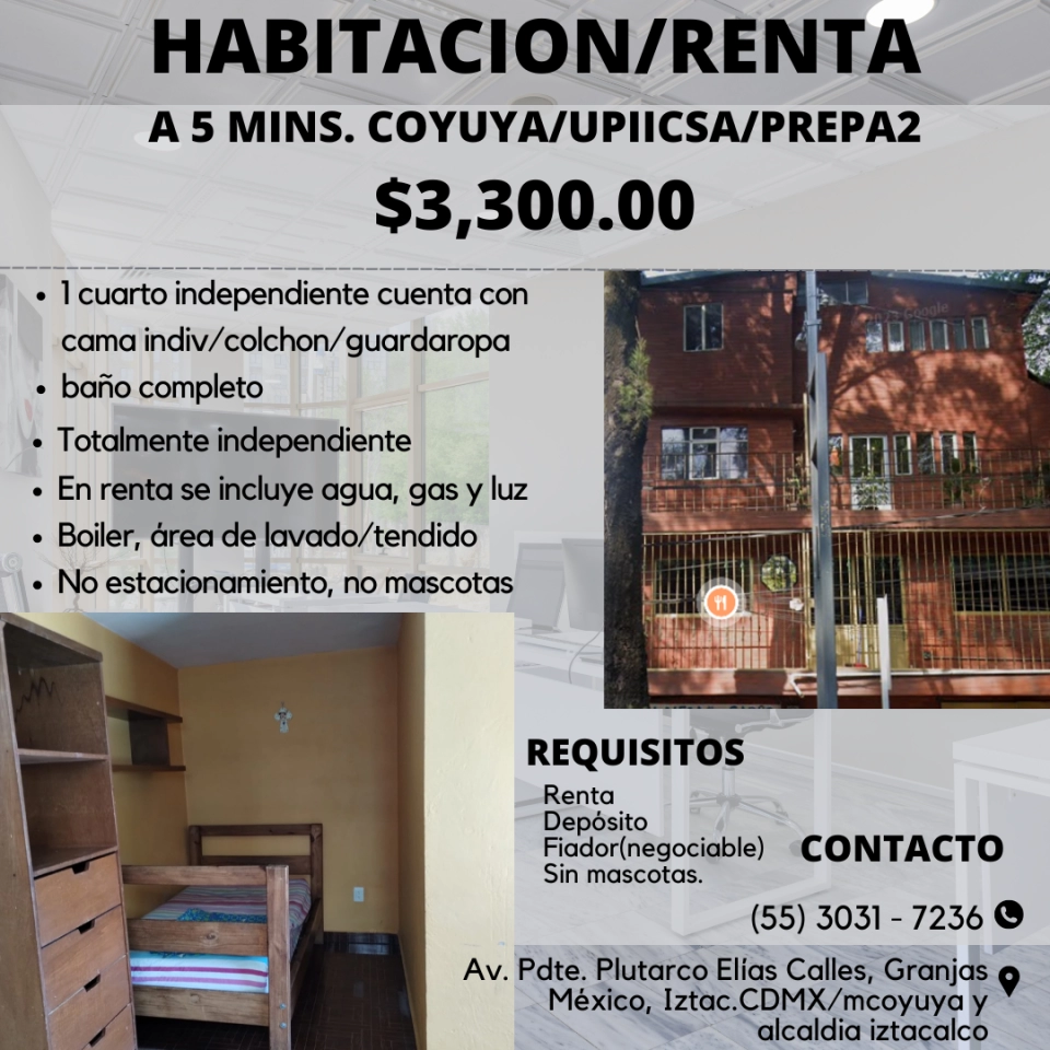 RENTO HABITACION A 5 MINS DE UPIICSA