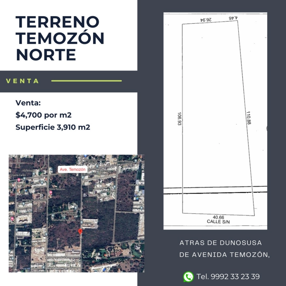 VENTA DE TERRENO EN TEMOZON NORTE  MERIDA YUCATAN 