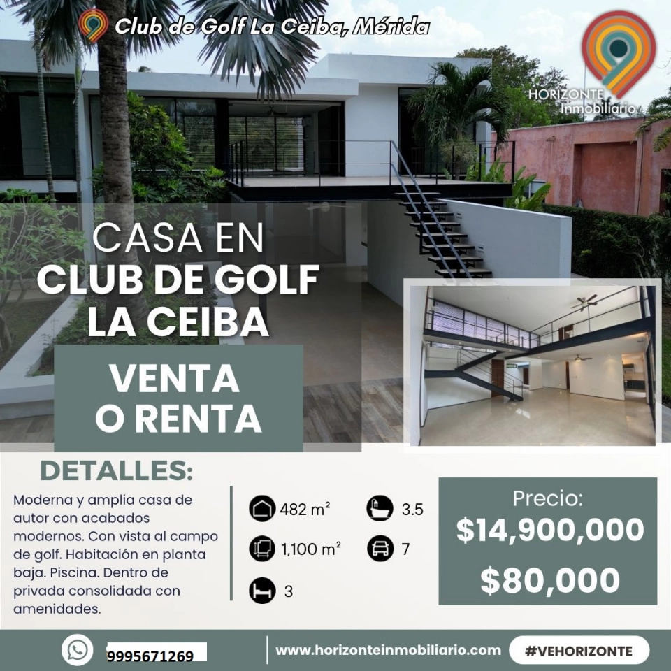 RENTA O VENTA DE CASA EN CLUB DE GOLF LA CEIBA MERIDA YUCATA