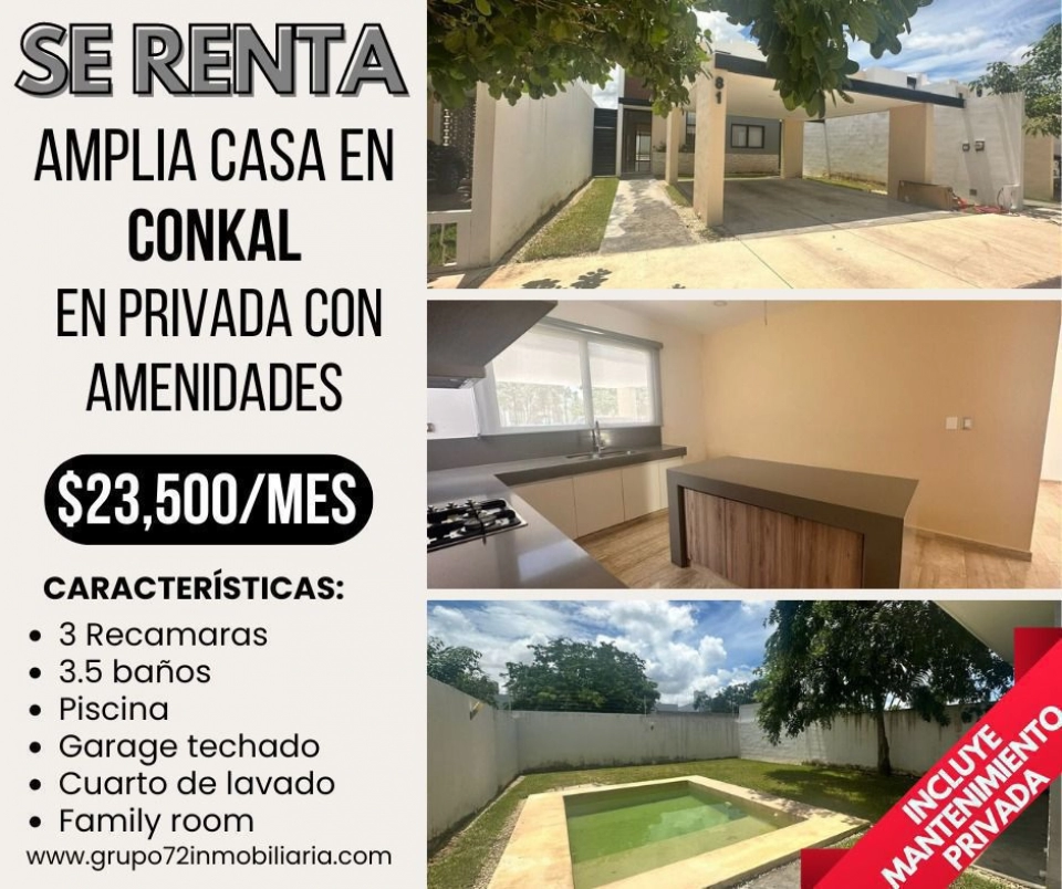 RENTA DE CASA EN CONKAL CON PISCINA MERIDA YUCATAN 