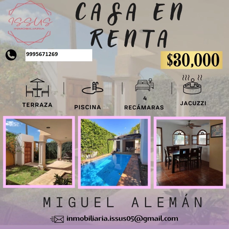 RENTA DE CASA EN LA COL. ALEMAN CON PISCINA 