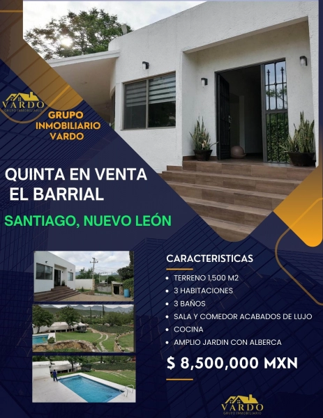 QUINTA EN VENTA - EL BARRIAL. SANTIAGO, N.L