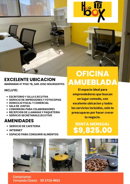 EN RENTA OFICINA AMUEBLADA CON TODOS LOS SERVICIOS