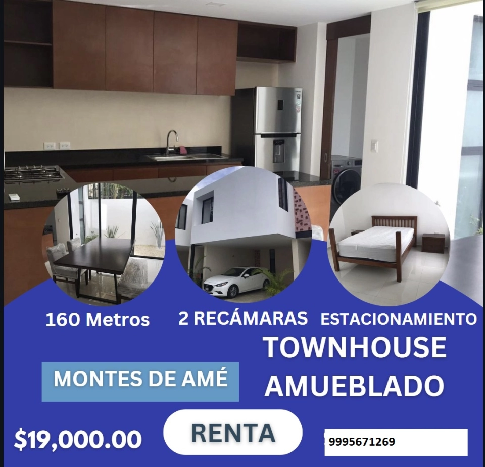 RENTA DE TOWNHOUSE AMUEBLADO EN MONTES DE AME  MERIDA YUC.