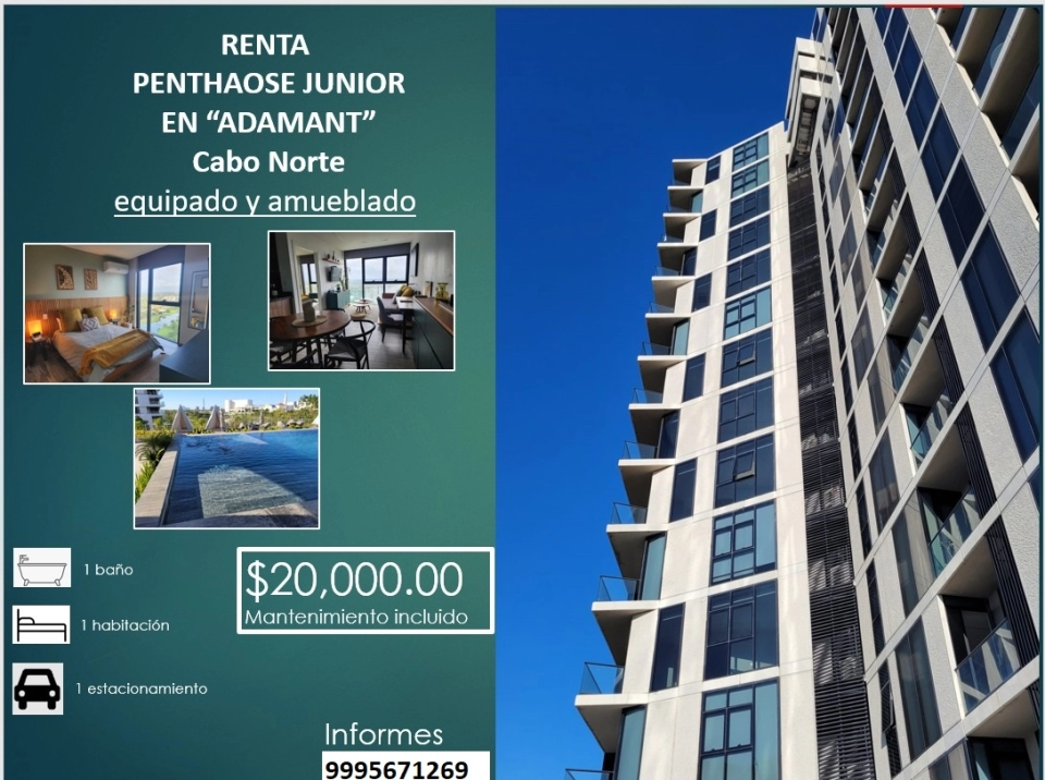 RENTA DE PENTHOUSE AMUEBLADO Y EQUIPADO EN CABO NORTE 