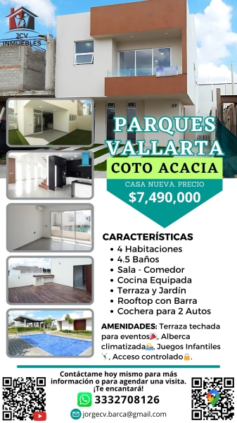 Estupenda Casa Nueva en Parques Vallarta, Coto Acacia. 226m