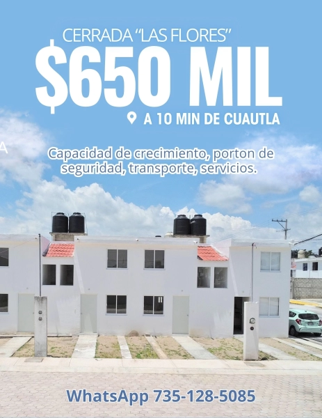 Casa en venta a 10 minutos de Cuautla Morelos 