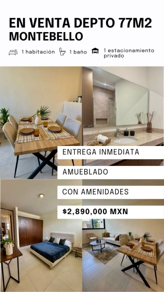 VENTA DE DEPARTAMENTO AMUEBLADO EN MONETBELLO CON AMENIDDES