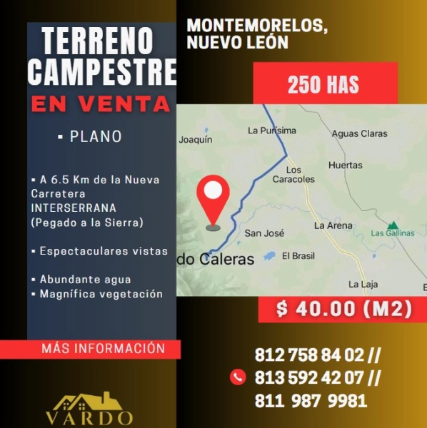 TERRENO CAMPESTRE EN VENTA - MONTEMORELOS, N.L