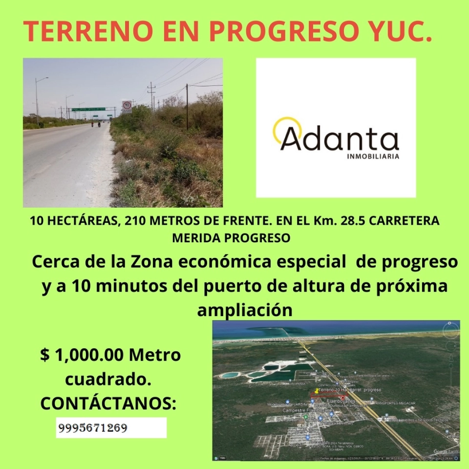 VENTA DE TERRENO EN PROGRESO YUCATAN 10 HECTAREAS 