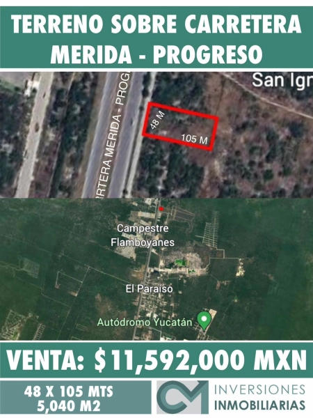 VENTA DE TERRENO EN CARRETERE MERIDA PROGRESO 