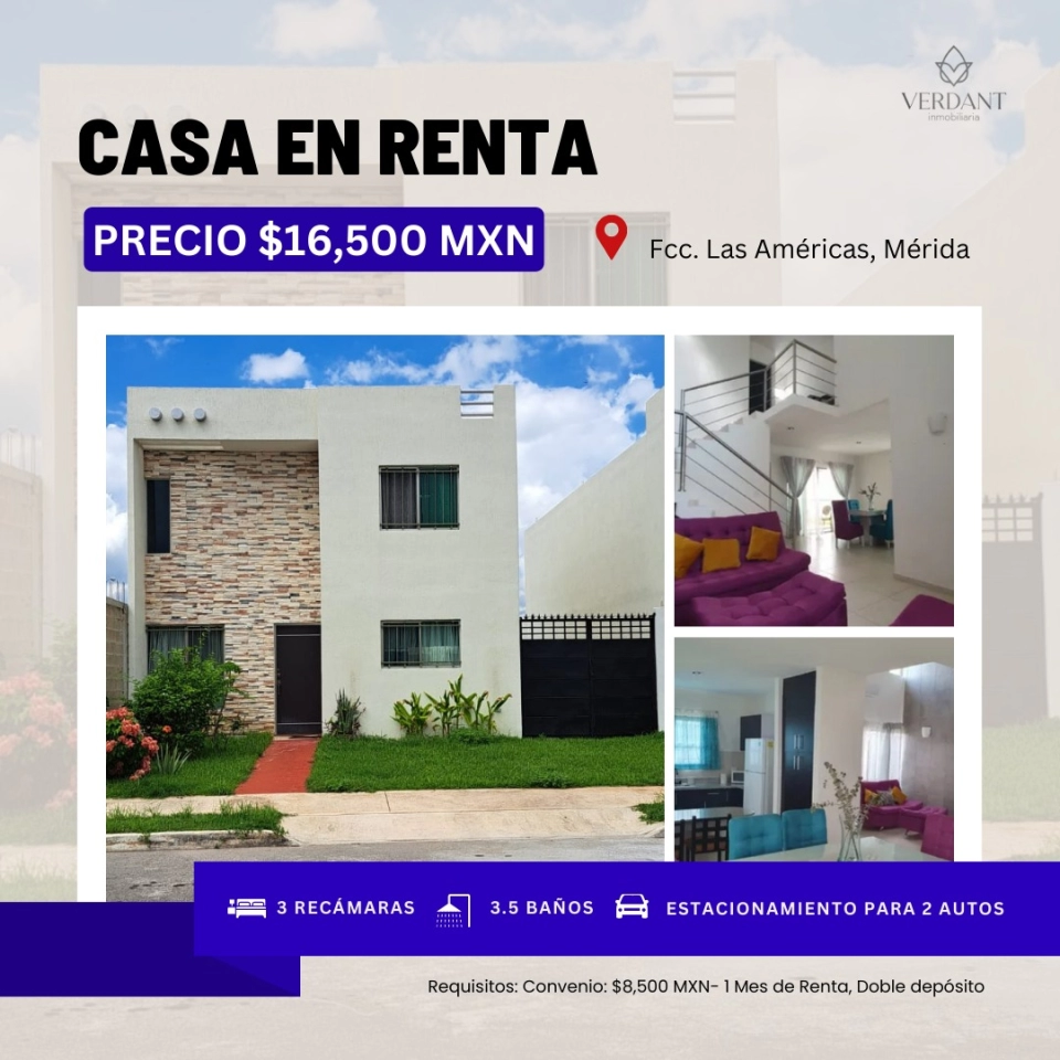 RENTA DE CASA TOTALMENTE EQUIPADA EN LAS AMERICAS MERIDA YUC