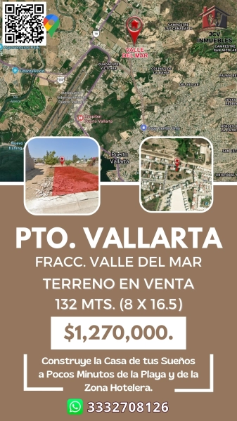 Terreno en Venta en Fracc. Valle del Mar, Pto Vallarta. 132m