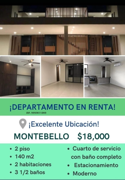 RENTA DE DEPARTAMENTO MODERNO EN MONTEBELLO MERIDA YUCATAN