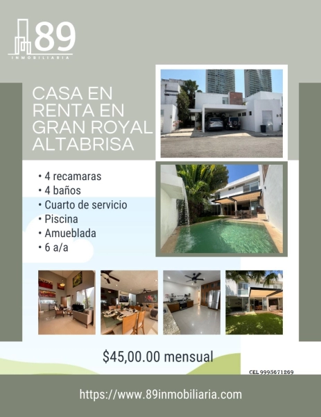 RENTA DE CASA AMUEBLADA EN PRIVADA ROYAL EN ALTABRISA MERIDA