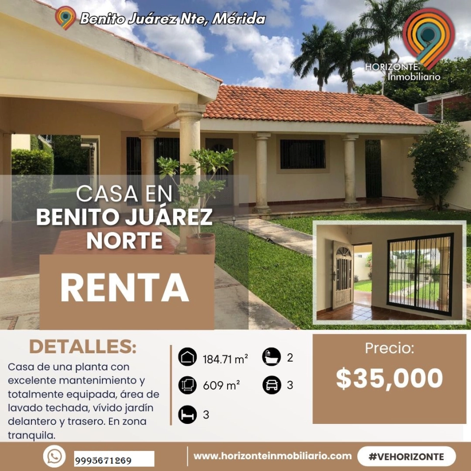 RENTA DE CASA EN LA COL. BENITO JUAREZ NORTE MERIDA YUCATAN