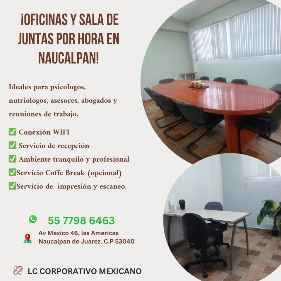 OFICINAS DISPONIBLES POR HORA CON TODOS LOS SERVICIOS