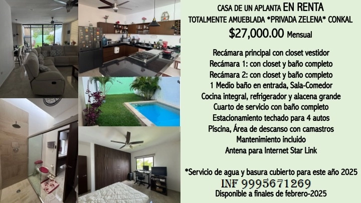 RENTA DE CASA AMUEBLADA EN PRIVADA EN CONKAL YUCATAN 