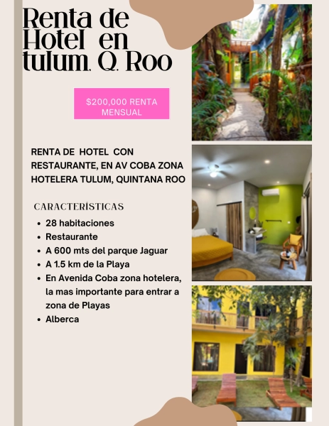 RENTA HOTEL Y RESTAURANTE EN TULUM QUINTANA ROO