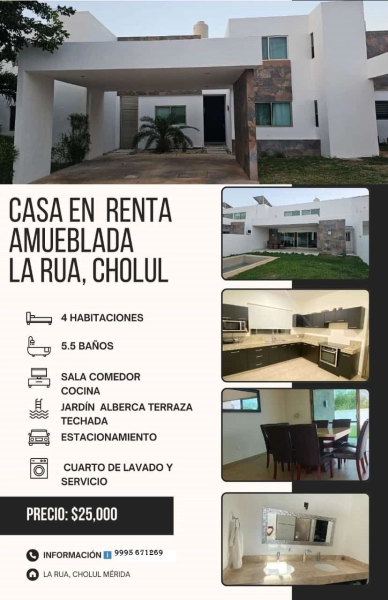 RENTA DE CASA AMUEBLADA EN LA RU.A CHOLUL 